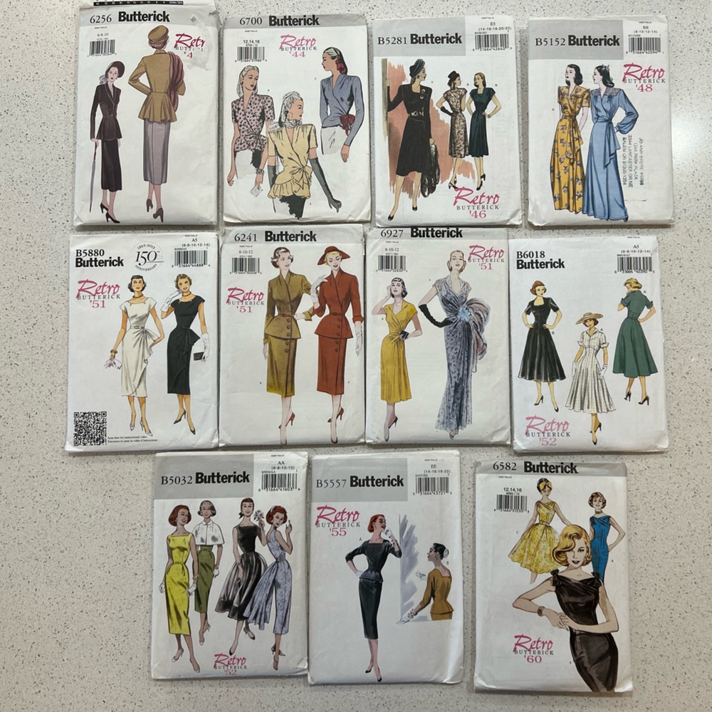 LOT (11) Butterick Vintage Retro Dress Patterns - Various Sizes